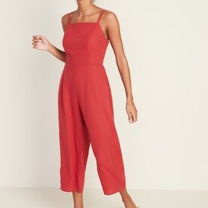 Red linen jumpsuit